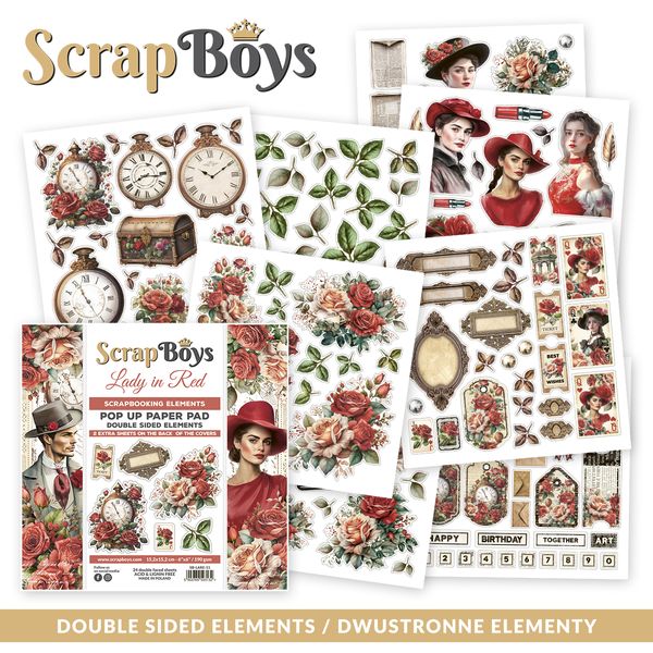ScrapBoys LADY IN RED 6x6 Popup Paper Pad - LARE-11 - Image 2