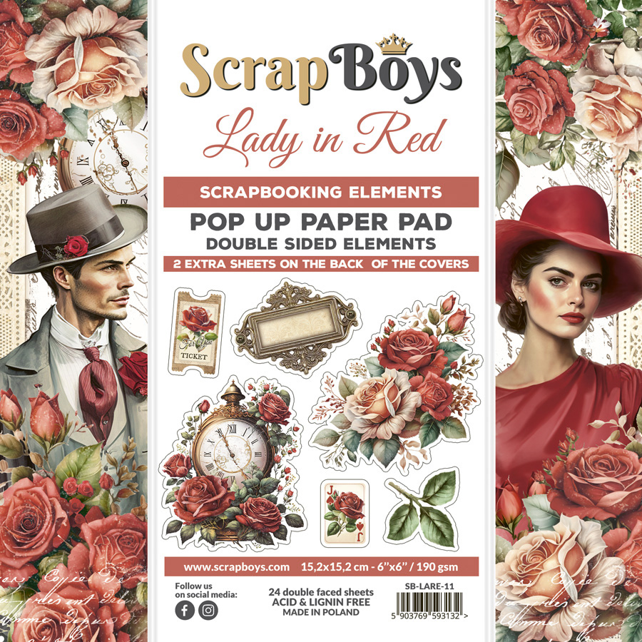 ScrapBoys LADY IN RED 6x6 Popup Paper Pad - LARE-11
