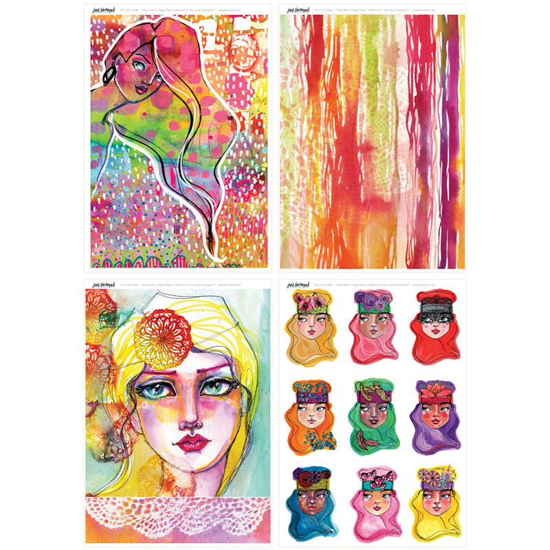 Jane Davenport COLLAGE/RICE PAPER SHEET - Bright Girls Set Image 2 - (NO WHOLESALE) - Image 2