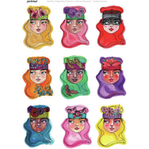 Jane Davenport COLLAGE/RICE PAPER SHEET - Bright Girls Set Image 2 - (NO WHOLESALE)
