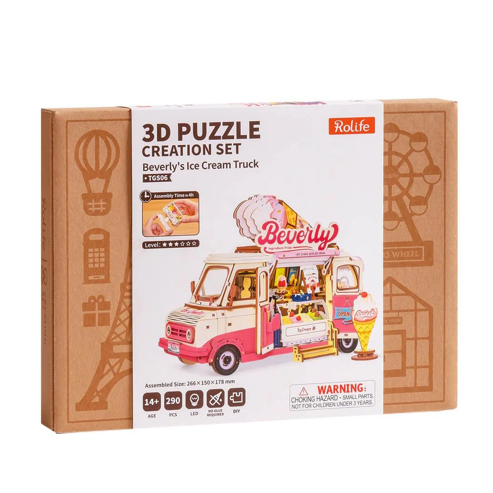 Robotime Rolife Beverly's Ice Cream Truck 3D Wooden Puzzle (290 Pieces) - Image 2