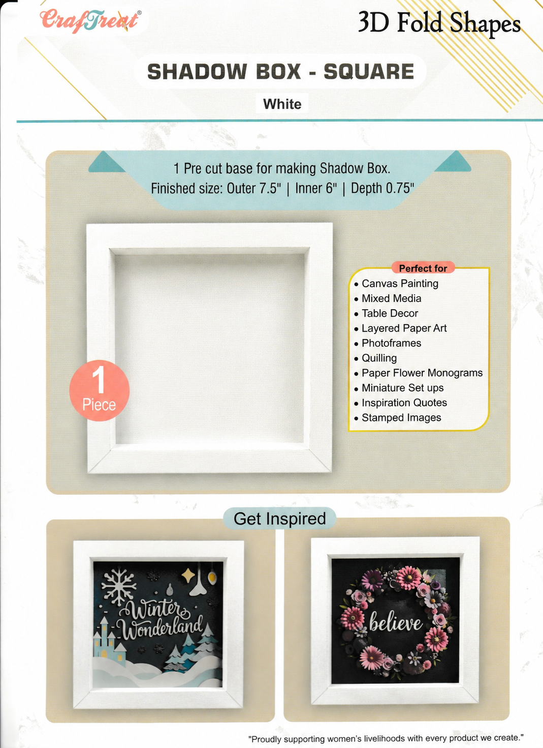 CrafTreat 3D Fold Shapes - Shadow Box White - 1 x SQUARE